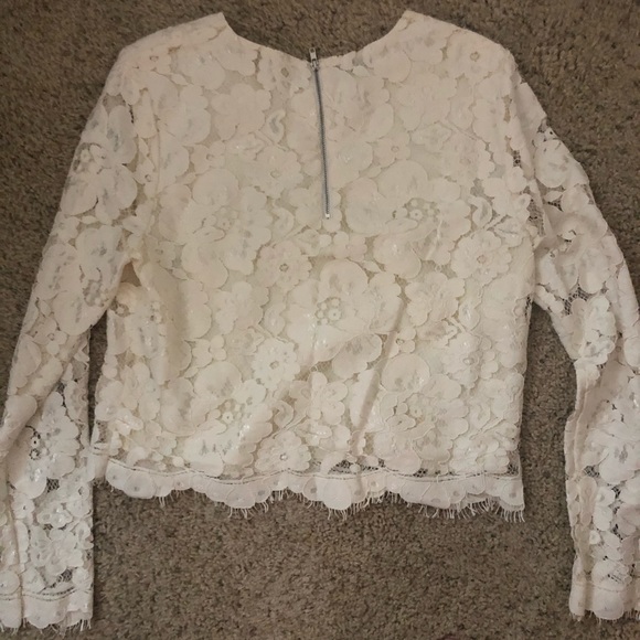 WAYF Cream Lace Long Sleeve Crop - Picture 3 of 4
